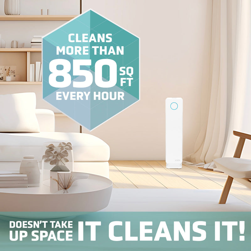 GermGuardian AC5350 Elite 4-in-1 Air Purifier with HEPA Filter UV-C Sanitizer and Odor Reduction, 28-Inch Digital Tower (white)