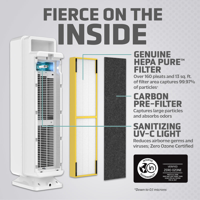 GermGuardian AC5350 Elite 4-in-1 Air Purifier with HEPA Filter UV-C Sanitizer and Odor Reduction, 28-Inch Digital Tower (white)